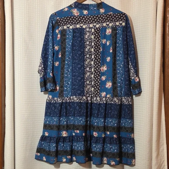 Simply Couture Dress Womens L Large Blue Boho 3/4 Sleeves V-Neck Knee Length - Picture 5 of 8